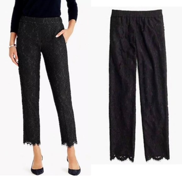 J. Crew Black Floral Lace Pants - Picture 1 of 6